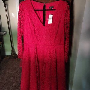 Red lace skater dress